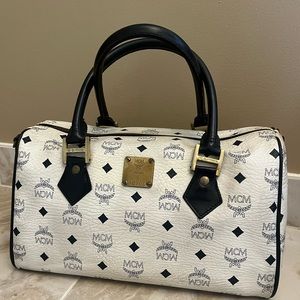 MCM black and white monogram handbag